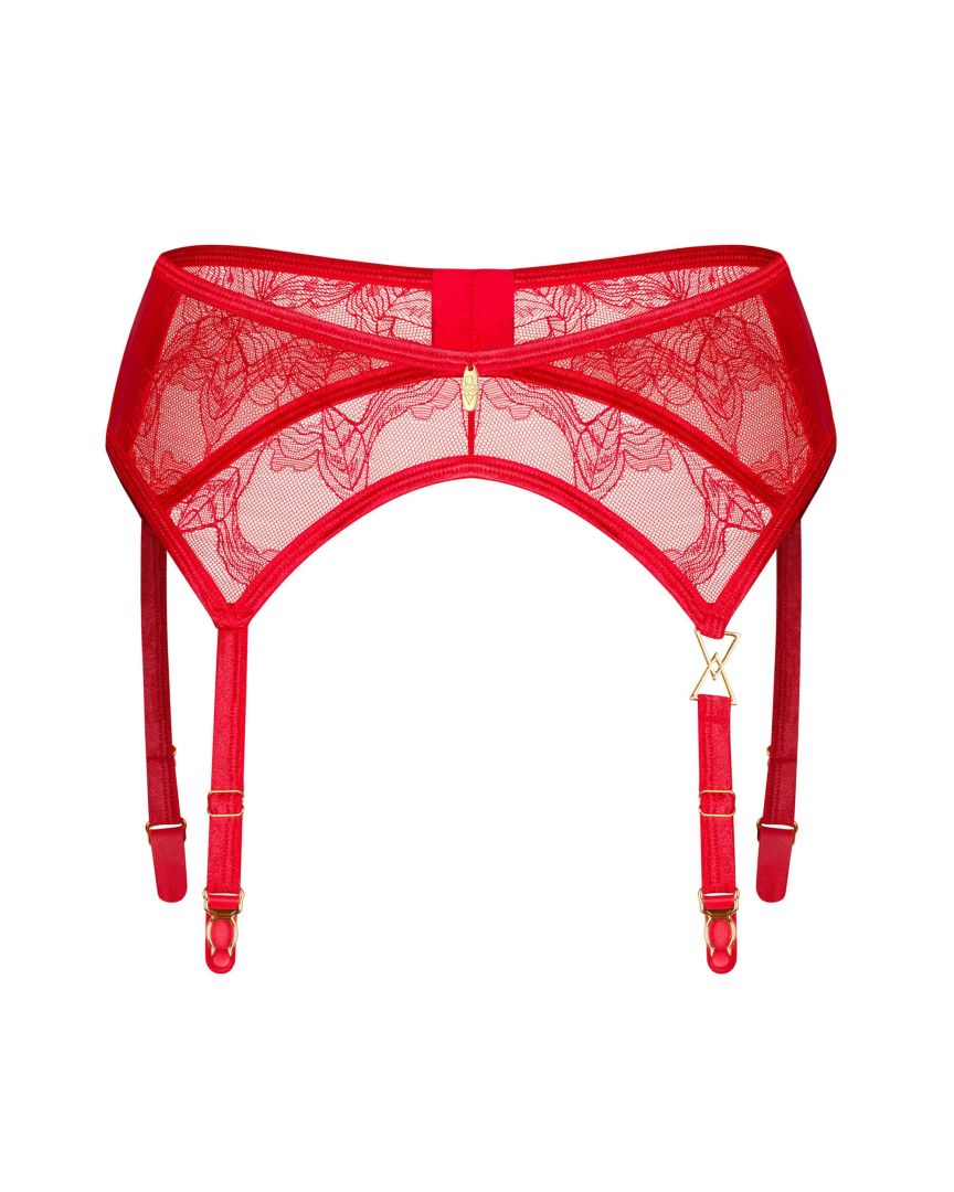 An additional view of the Aliosa red lace garter belt