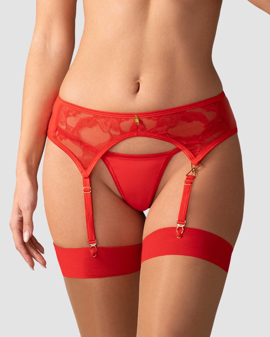 The Aliosa red lace garter belt seen from another angle