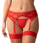The Aliosa red lace garter belt with gold details