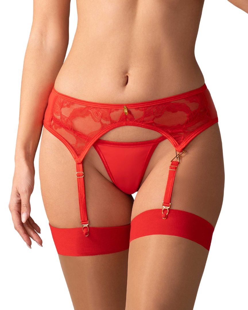 The Aliosa red lace garter belt with gold details