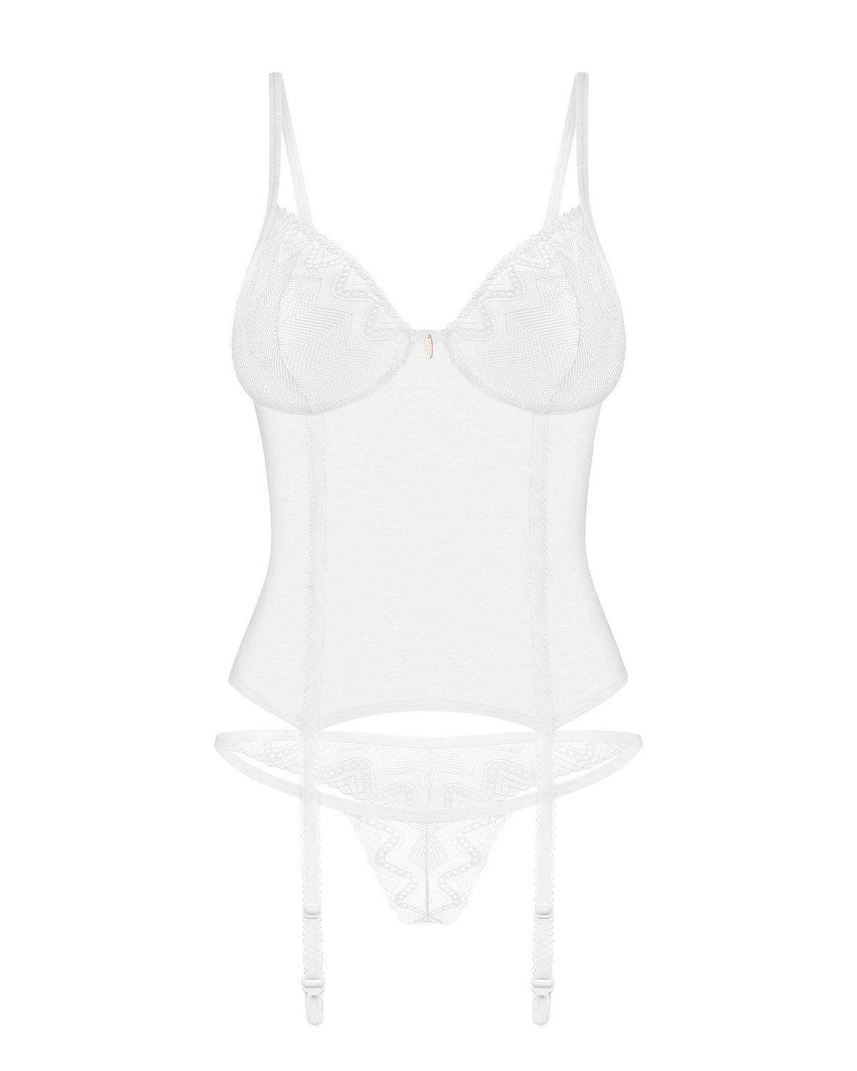 The Alissium white corset and thong, seen from a different angle