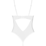 The Alissium white crotchless teddy, featuring a rose-gold pendant