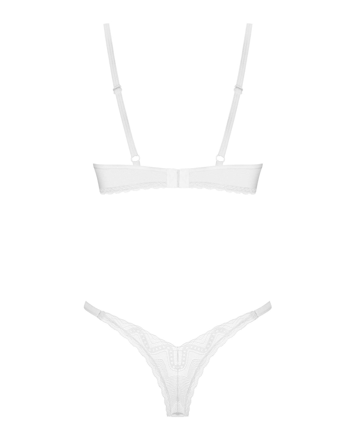 The Alissium white lace bra and thong set, seen from a different angle