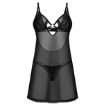 The Alliane black mesh chemise and thong, seen from a different angle
