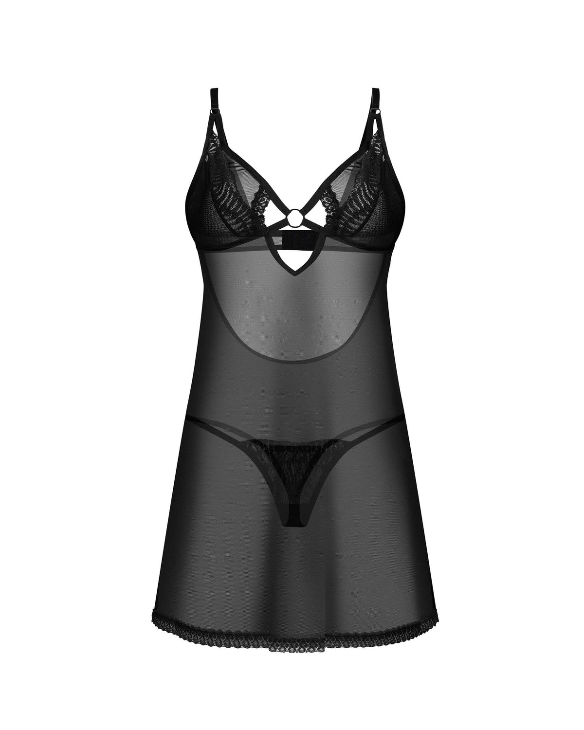 The Alliane black mesh chemise and thong, seen from a different angle