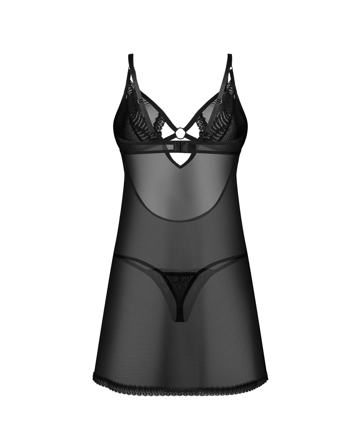 One more view of the Alliane black mesh chemise and thong