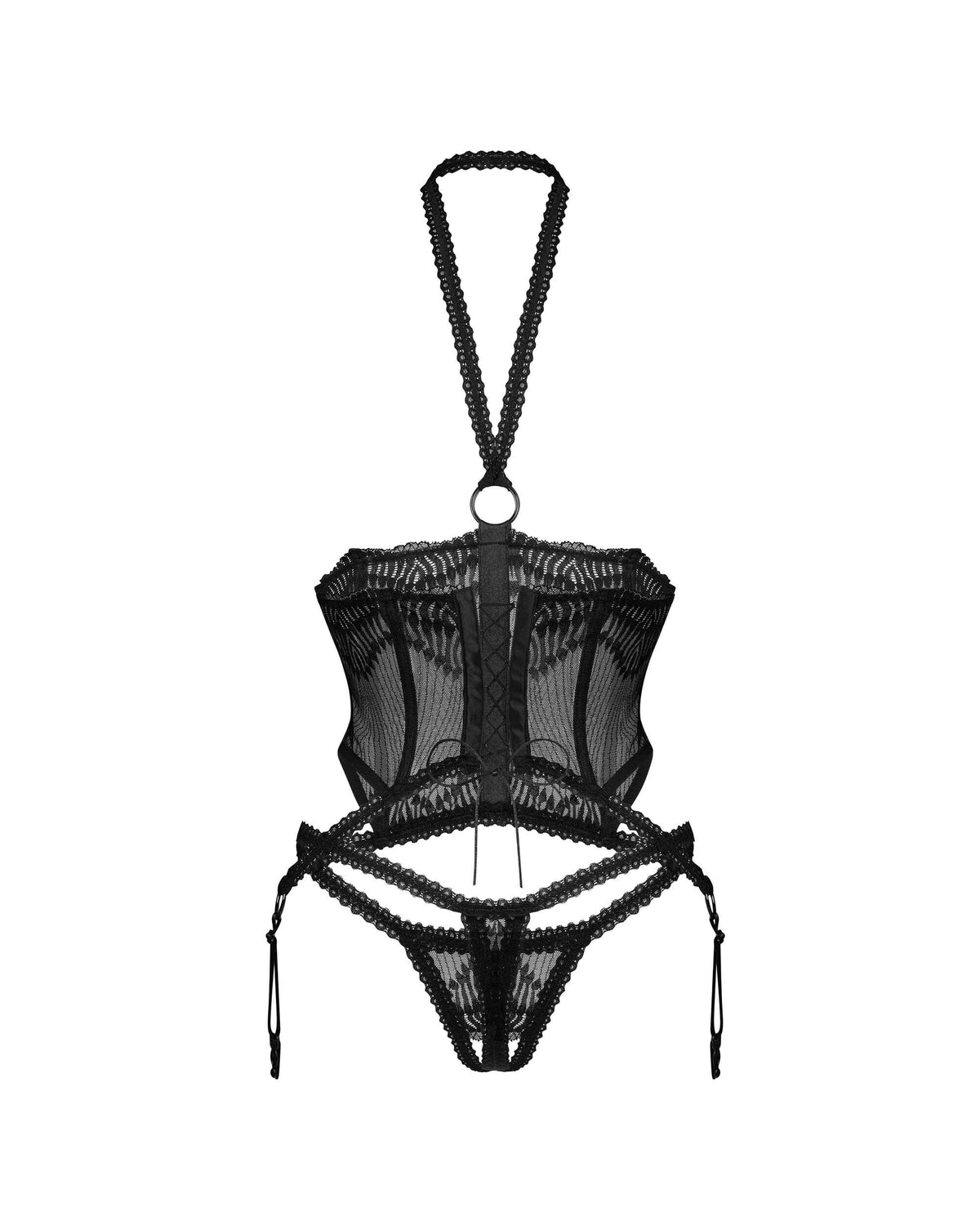 A further look at the Alliane black mesh corset and thong
