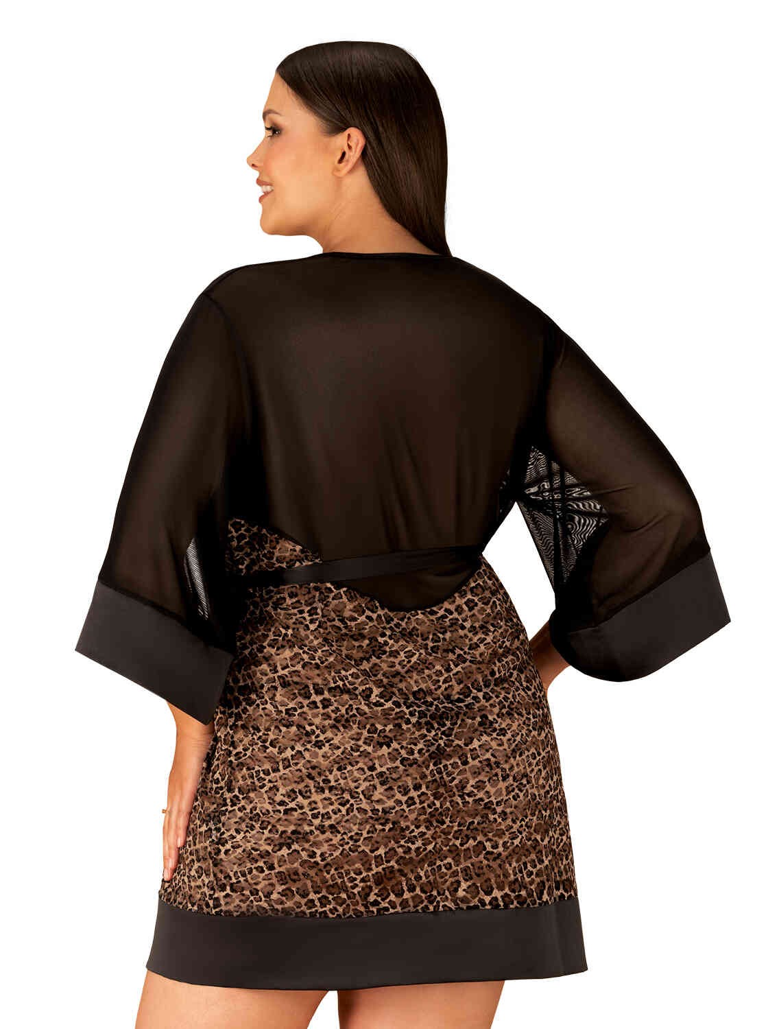 The Allunes black animal pattern robe with a satin waist ribbon