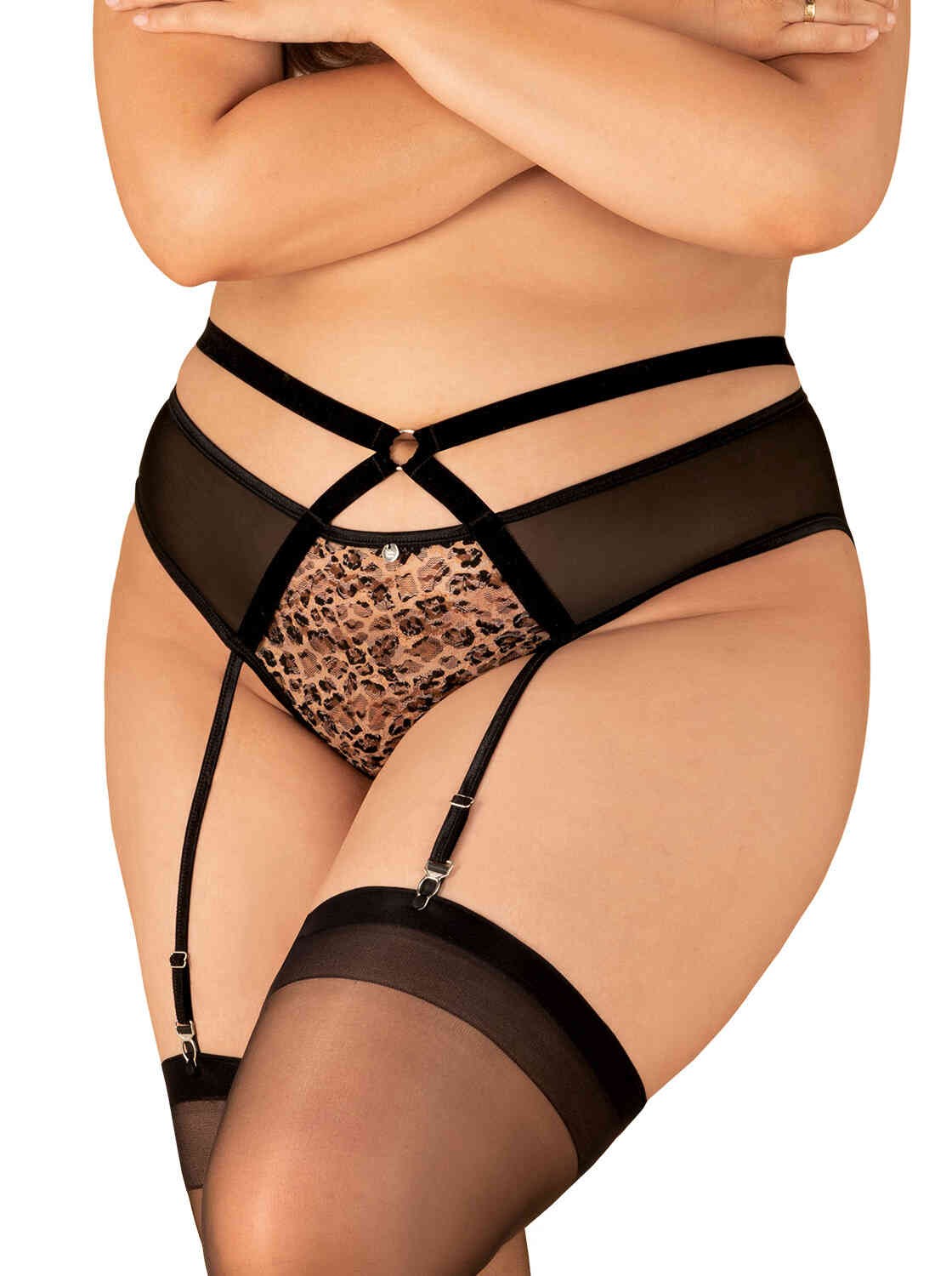 The Allunes black open garter belt, seen from a different angle