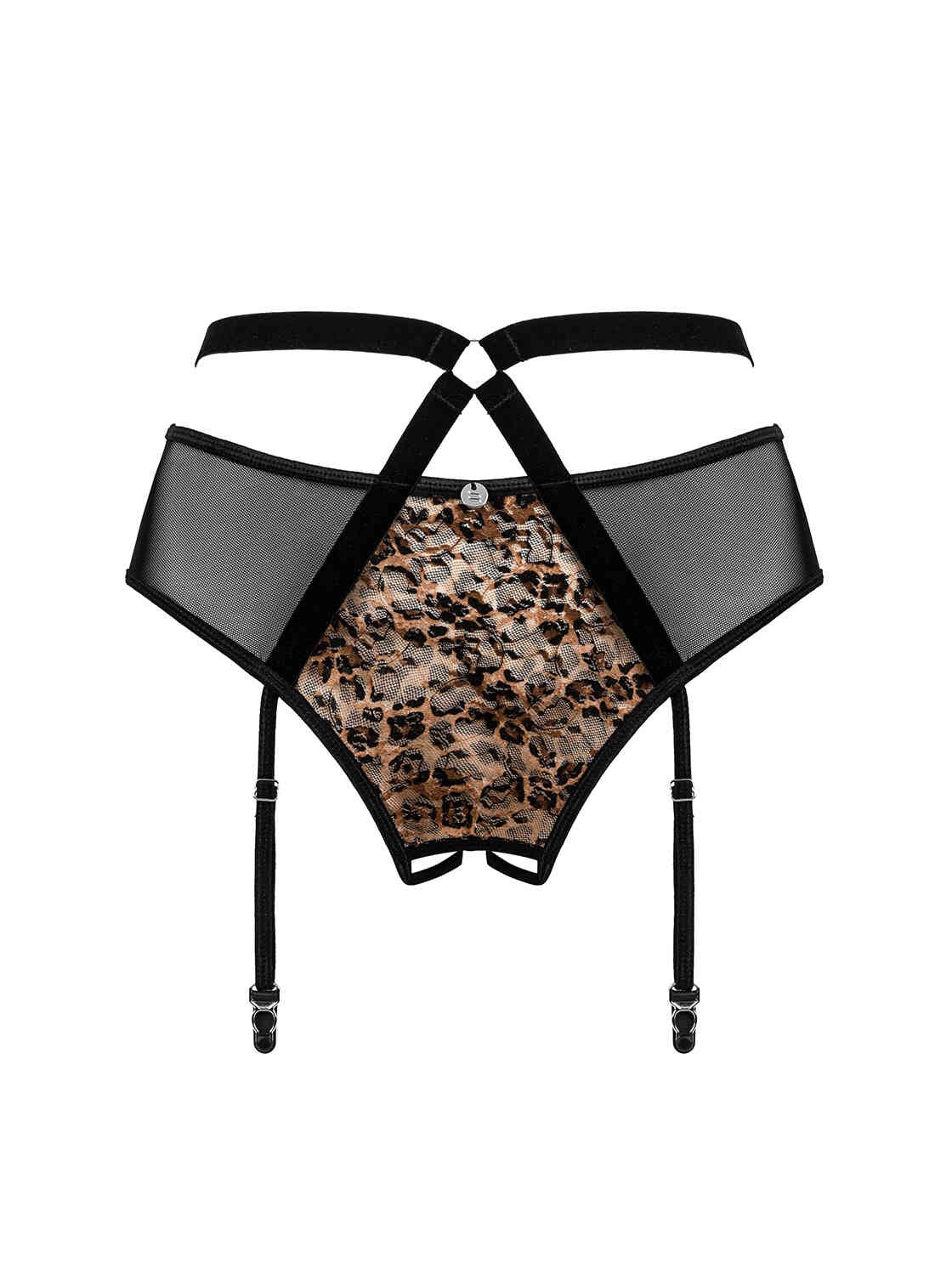 A fresh angle on the Allunes black open garter belt