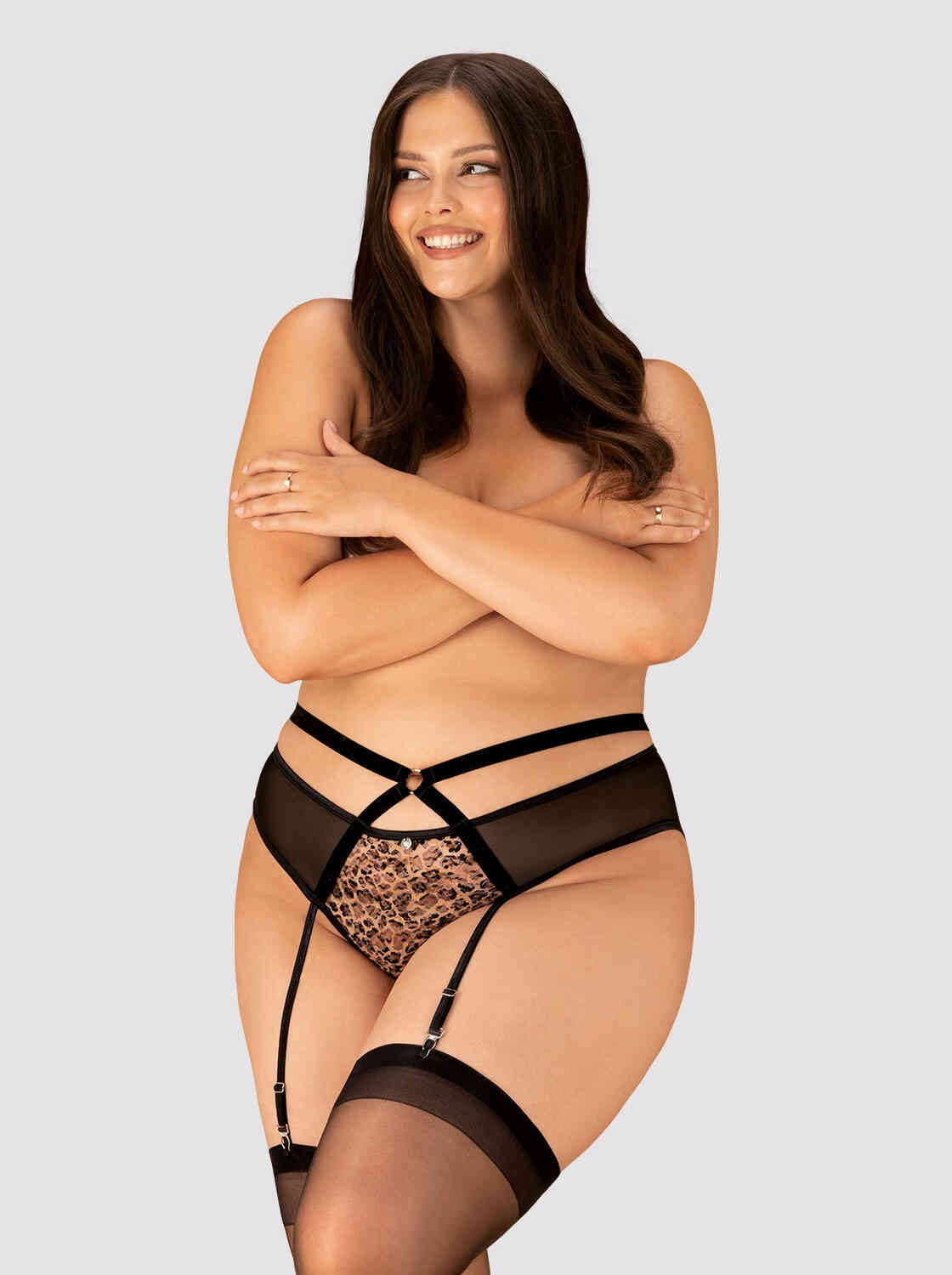 The Allunes black open garter belt pictured from another angle