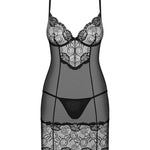 The Alluria black floral lace chemise seen from another angle