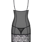 The Alluria black floral lace chemise with satin trims