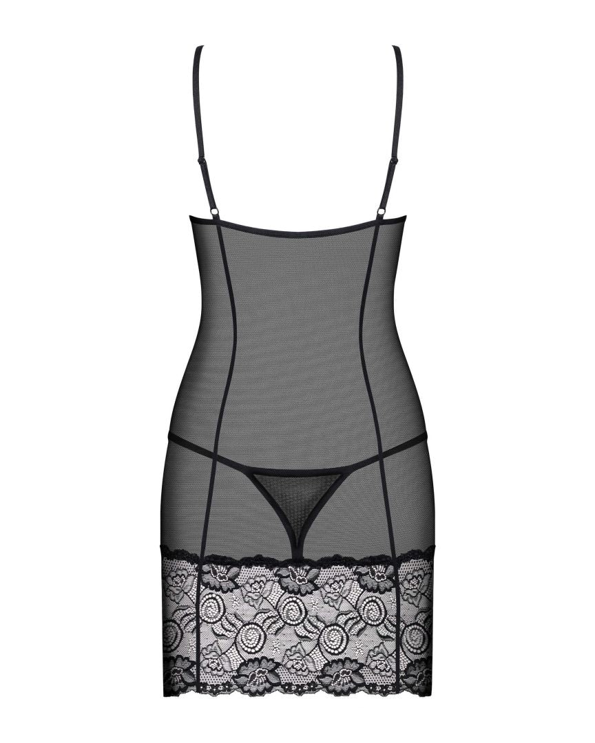 The Alluria black floral lace chemise with satin trims
