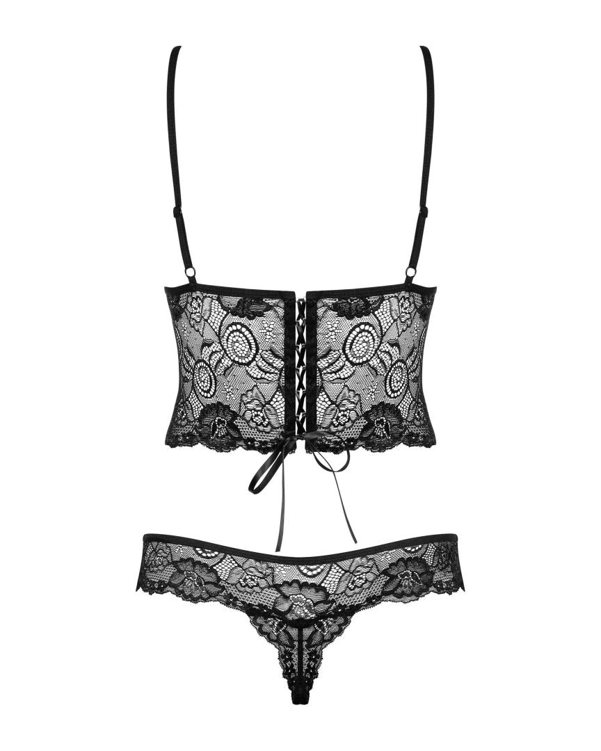 An additional view of the Alluria black floral lace teddy