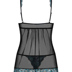 An additional view of the Amanta black and turquoise lace babydoll
