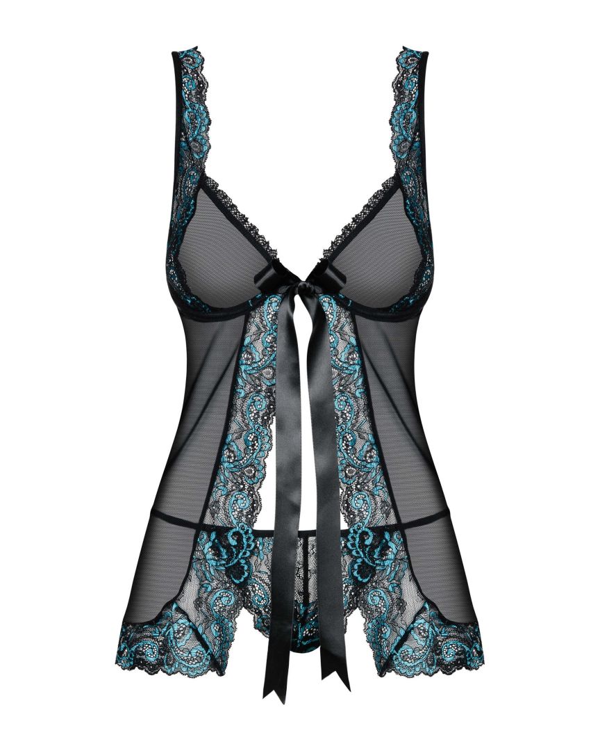 A further look at the Amanta black and turquoise lace babydoll