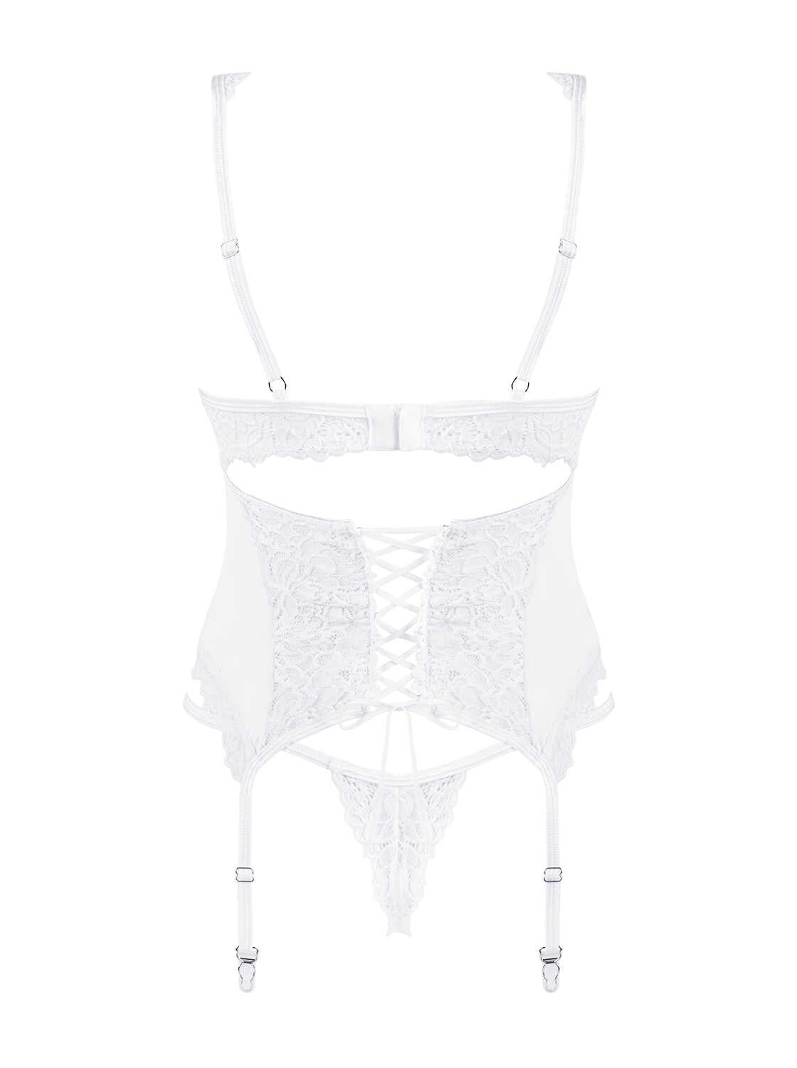 The Amor Blanco white lace corset and thong, seen from a different angle
