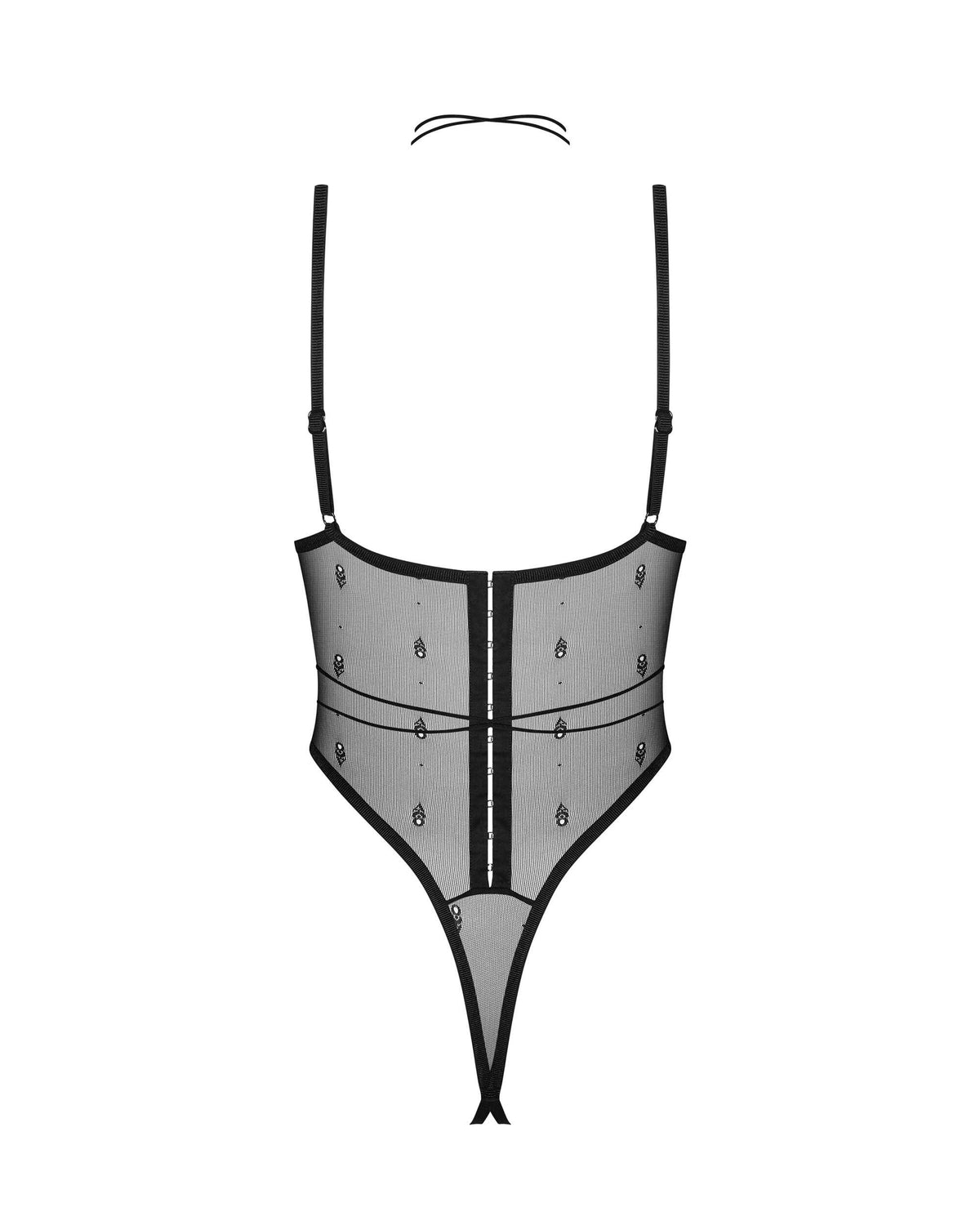 Anniverse Special black crotchless teddy and harness with a versatile choker strap