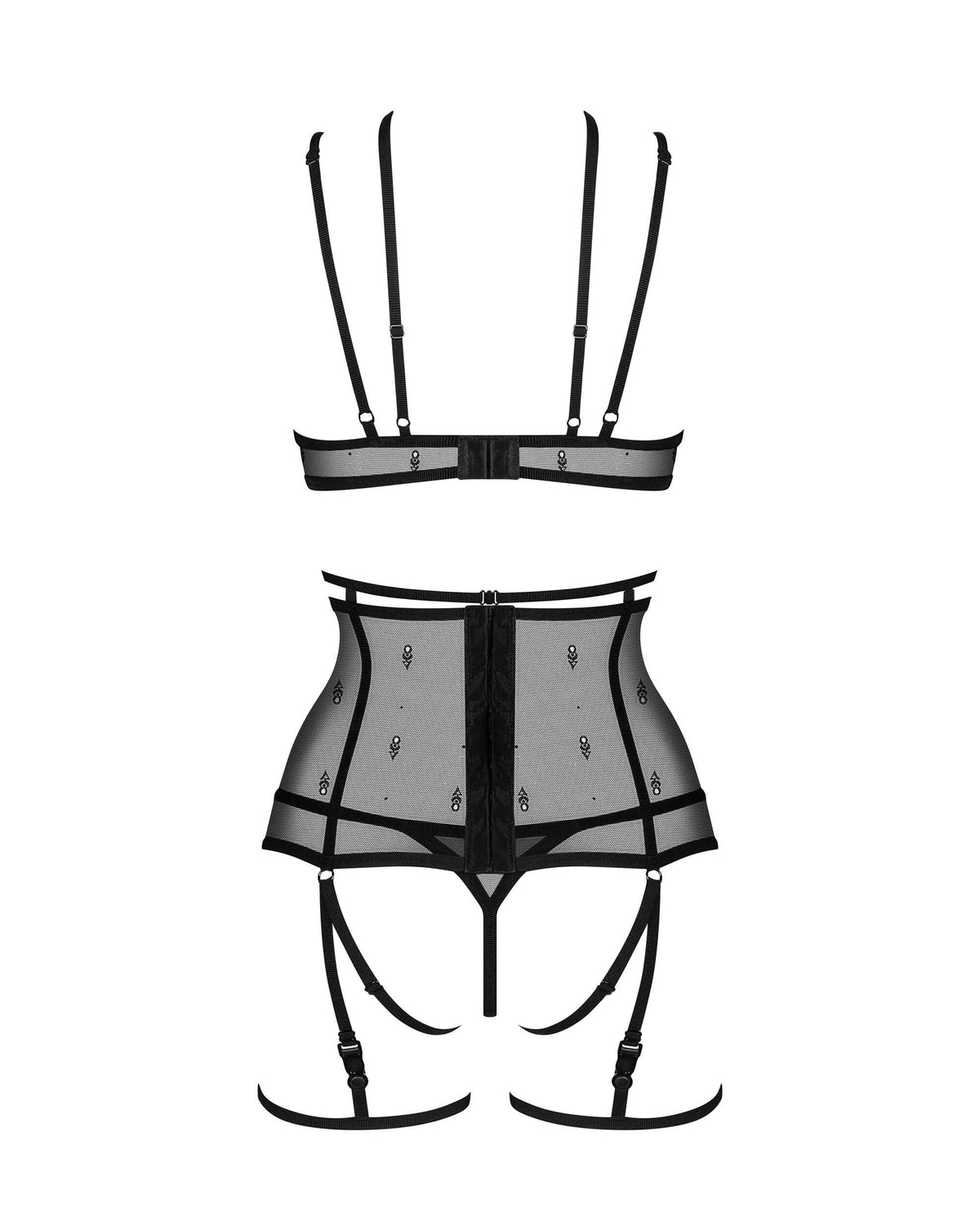 Anniverse Special black four-piece lingerie set with shoulder straps that form a choker