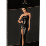 The Aphrodisia black strapless wetlook long dress, shown in an alternate image
