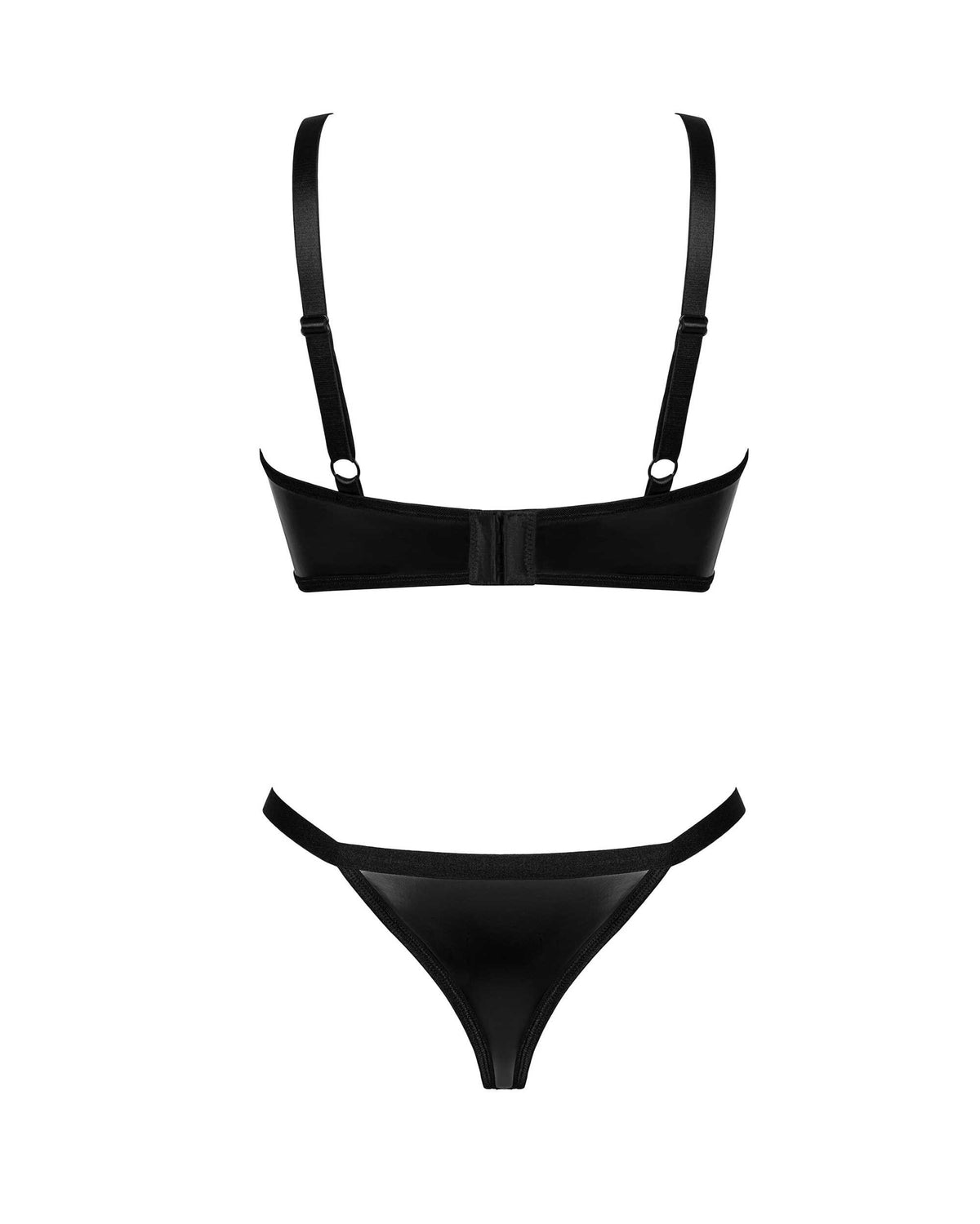 The Armares black glossy bra and thong set, seen from a different angle