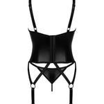 The Armares black glossy corset and thong, seen from a different angle
