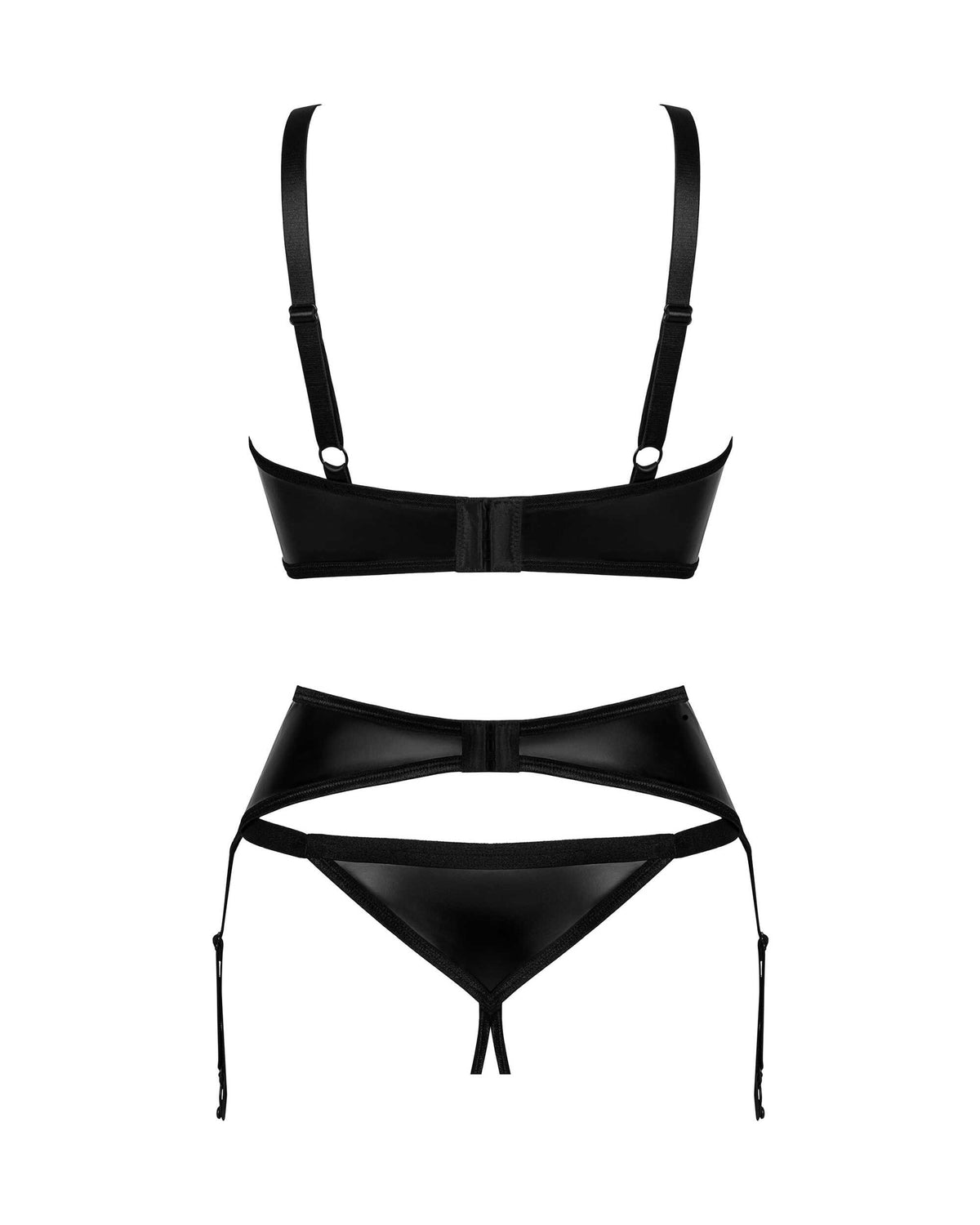 The Armares black glossy crotchless set, seen from a different angle