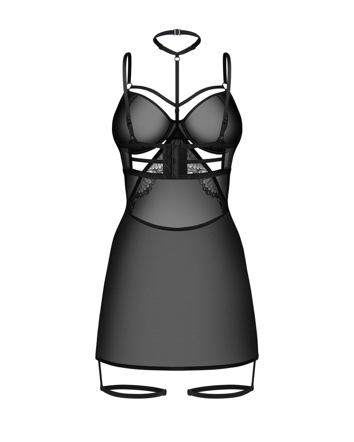 An additional view of the Arrowel black lace chemise