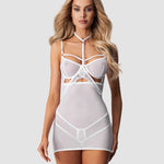 An alternate view of the Arrowel white sheer chemise, with a lace underbust