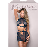 Alternate view of the navy floral lace top and skirt set