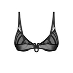 Aurorium black mesh half-bra with a curved underwire and geometric stitching