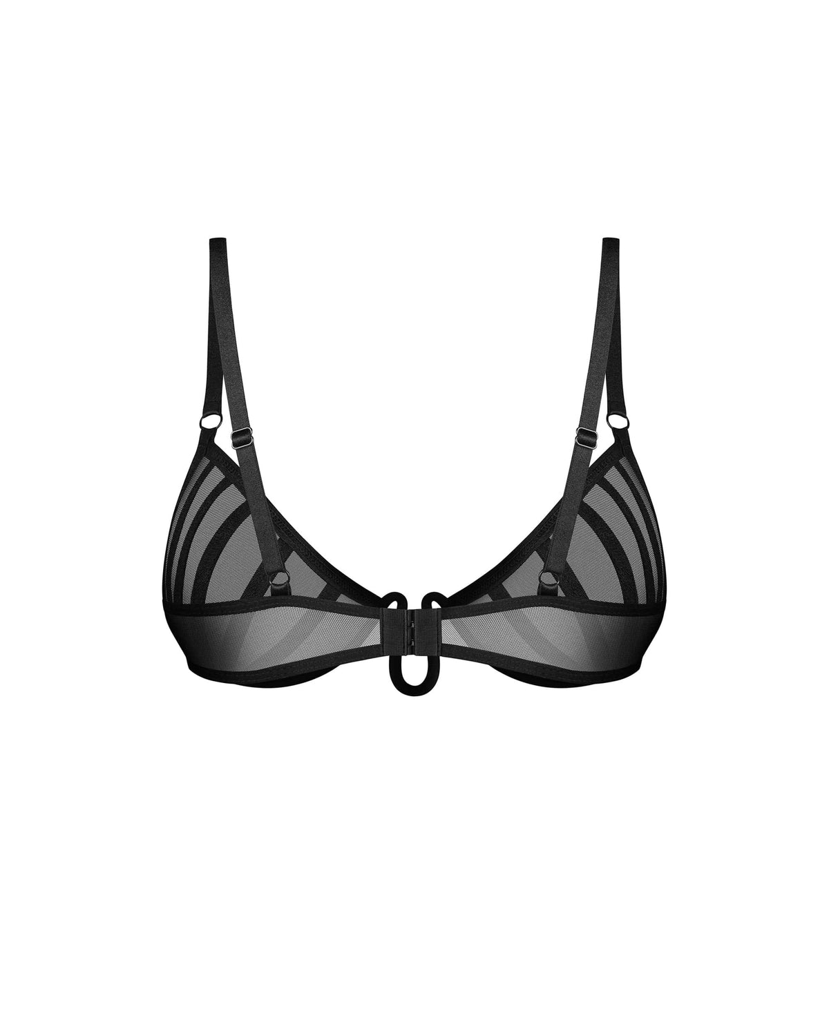 Aurorium black mesh half-bra with a curved underwire and geometric stitching