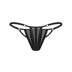 Aurorium black sheer mesh thong with side-adjustable straps