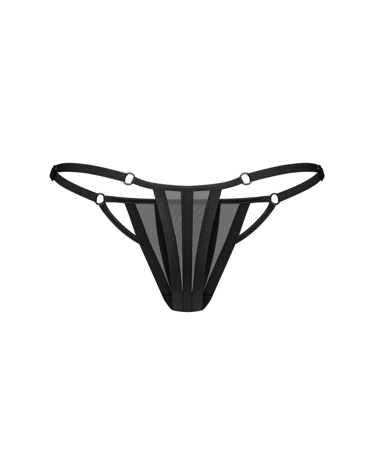 Aurorium black sheer mesh thong with side-adjustable straps