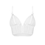 Aurorium white boned mesh top with a plunging V-neckline