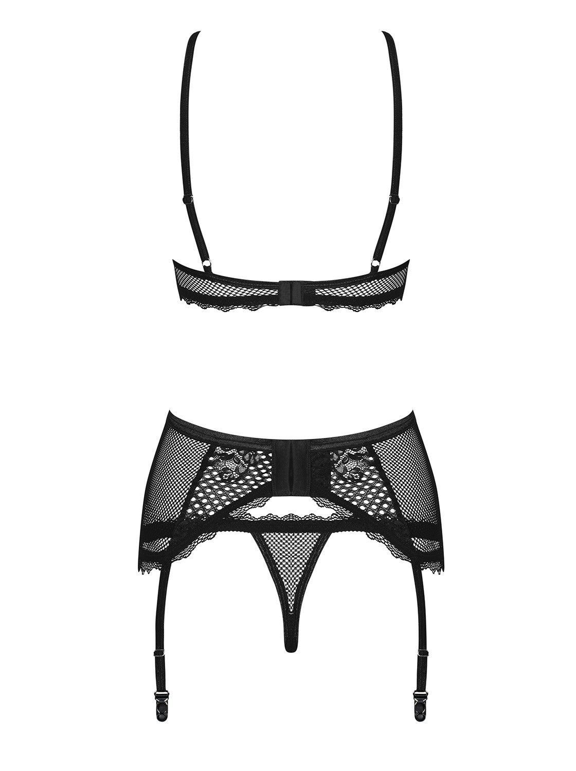 The Basitta black mesh garter set, seen from a different angle