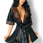 Delight black satin robe in a polyester and elastane blend by Beauty Night