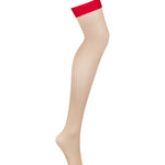 The beige and red mesh stockings, seen from a different angle