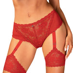 The Belovya red mesh and lace garter panties with adjustable front and back garters