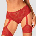 The Belovya red mesh and lace garter panties, seen from a different angle