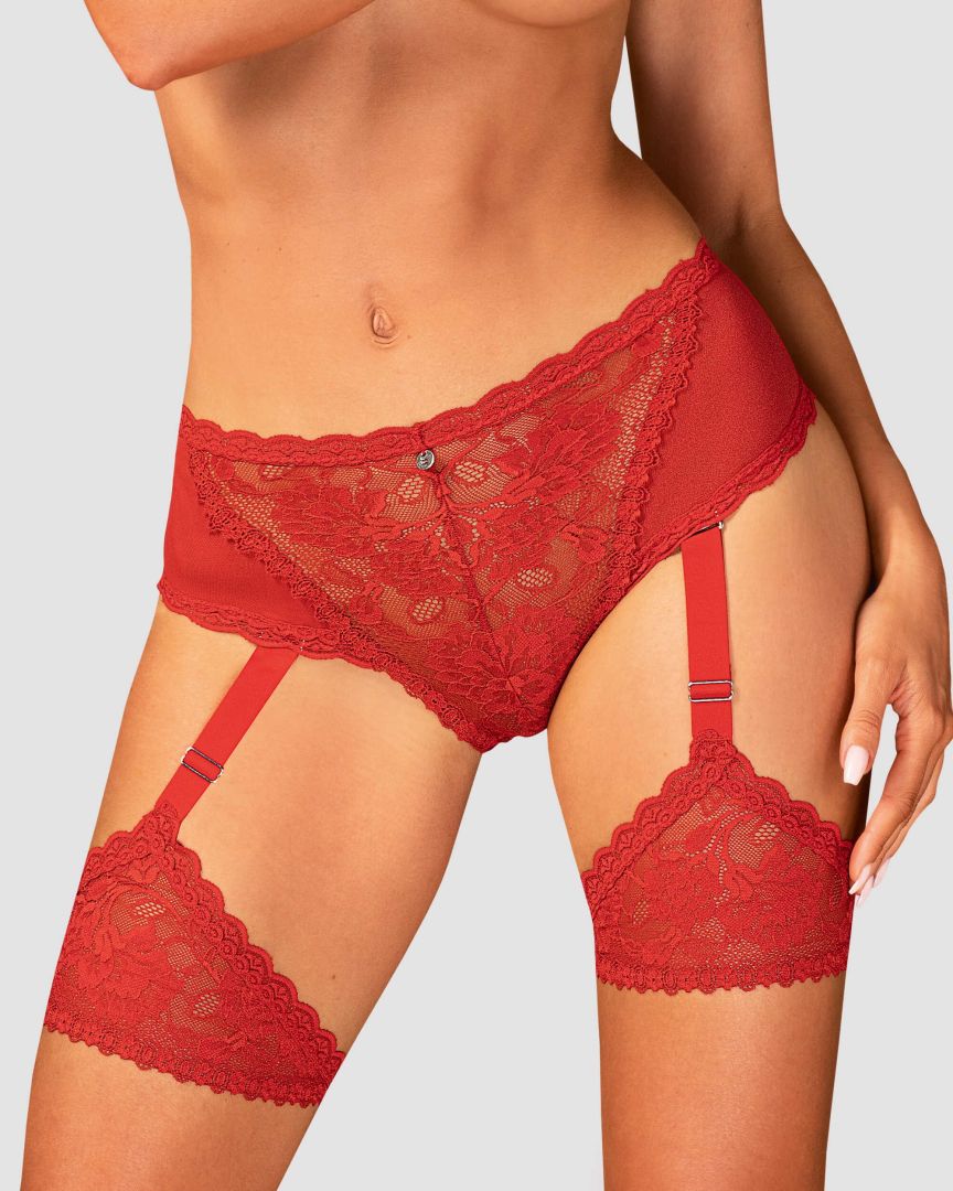 The Belovya red mesh and lace garter panties, seen from a different angle