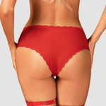 One more view of the Belovya red mesh and lace garter panties