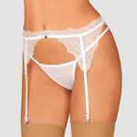 The Bianelle white lace garter belt, featuring a back clasp