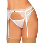 The Bianelle white lace garter belt with a belly pendant