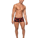 Black and red lips print mesh men's mini short in sheer all-way stretch fabric
