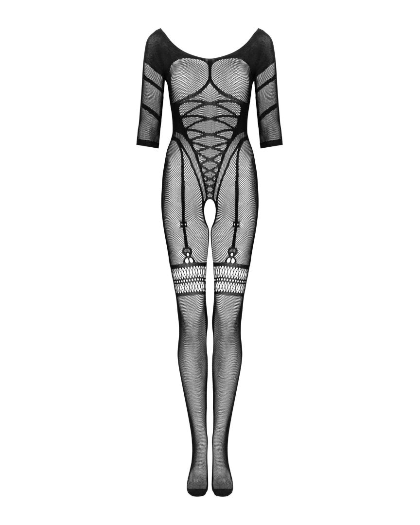 The black corset panel bodystocking, seen from a different angle