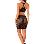 The black cropped top and skirt set seen from another angle