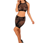 The black cropped top and skirt set with a belly-baring cropped top