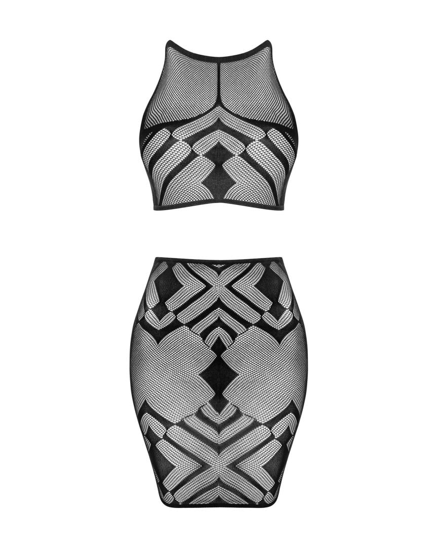 A further look at the black cropped top and skirt set